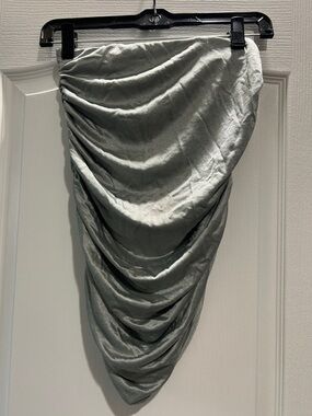 Fashion Nova Asymmetrical Draped Satin Skirt in Sage